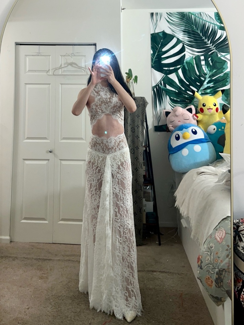 Bronx & Banco NAIA White Lace Cutout Bridal Sheer Gown S NWOT